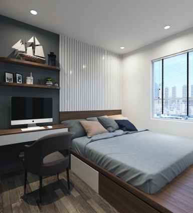 Thiết kế thi công nội thất phòng ngủ master diện tích nhỏ